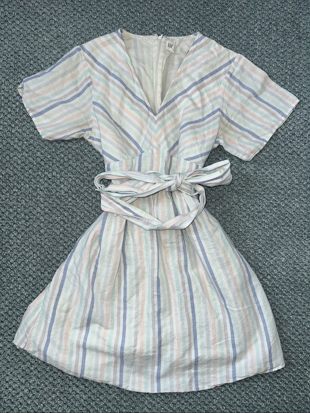 GAP Pastel Striped V‑Neck Mini Dress in Blue, Pink, Cream